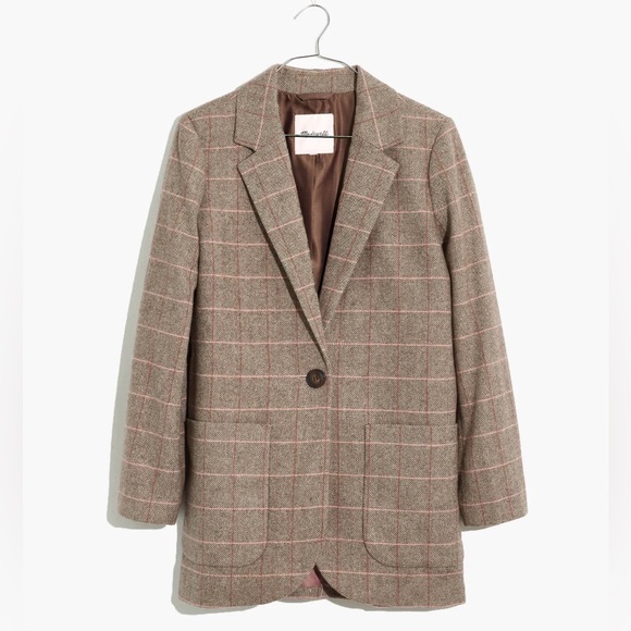 Madewell Womens Larsen Blazer in Plaid Herringbne Windw Weath Grove Brown - Picture 2 of 16